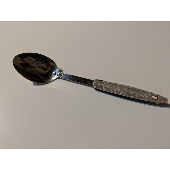 Vintage SS Small Head Serving Solid Spoon Gray White Speckled Handle 10 1/2" - Picture 1 of 8